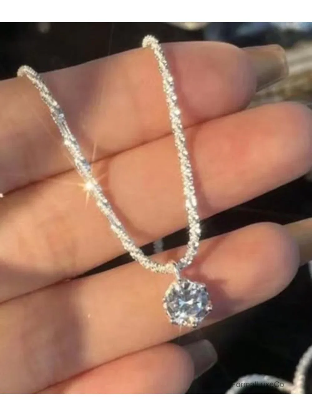 Silver Plated Layered Rhinestone Choker Necklace Adjustable Heart Pendant for